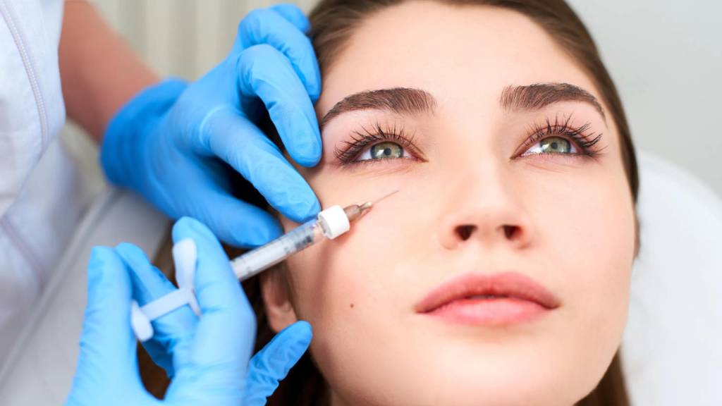 woman getting injected under eye