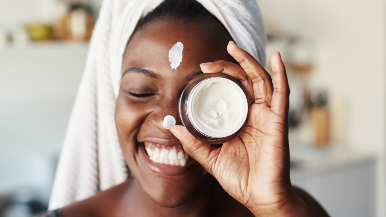 woman with skincare on face